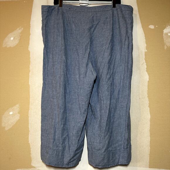 Lane Bryant Linen Cropped Pants Flat Front Above The Knee Hook & Eye Blue 18 - Picture 4 of 4